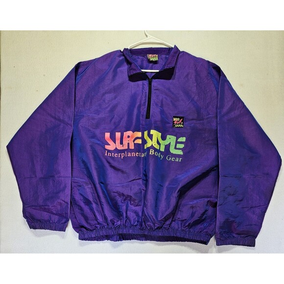 Vintage 90’s Surf Style Iridescent Quarter Zip Windbreaker Purple Blue One Siz - Picture 2 of 8